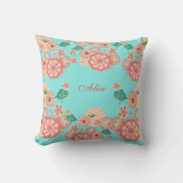 Happy Birthday Spring Peach Flower Garden Monogram Kissen