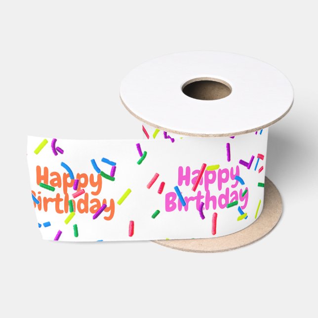 Happy Birthday Sprinkles on White Satinband (Spule)
