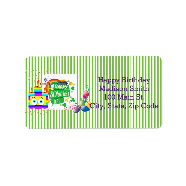 Happy Birthday St. Patrick's Day Address Label Adressaufkleber (Vorne)