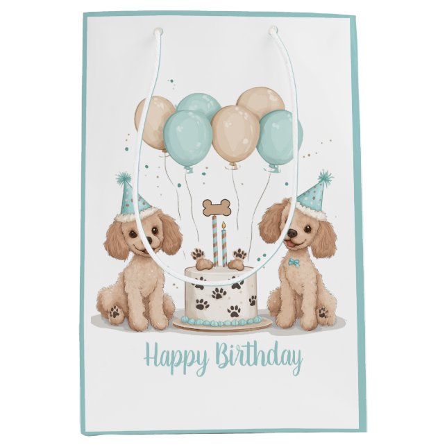 Happy Birthday Standard Poodle Hunde Mittlere Geschenktüte (Vorderseite)