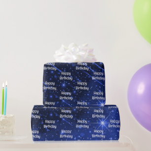 Happy Birthday Star Galaxy On Blue Geschenkpapier