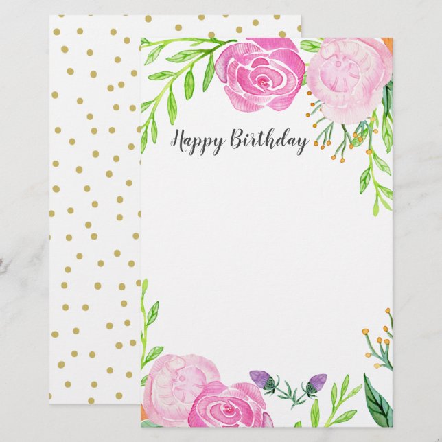 Happy Birthday Stationery Briefpapier (Vorne/Hinten)