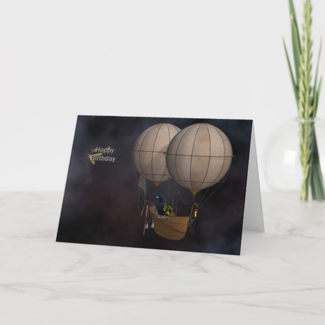 Happy Birthday Steampunk Hot Air Baloon Karte (Vorderseite)