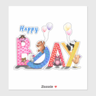 Happy Birthday Sticker Baby Bears Party