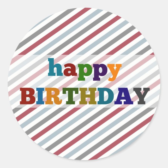 Happy Birthday Sticker Farbige Streifen (Vorderseite)