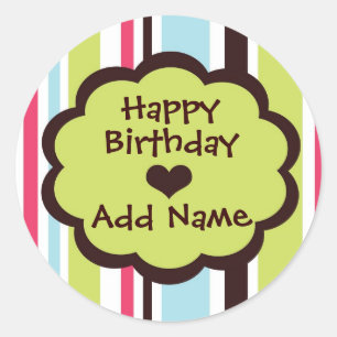 Happy Birthday Sticker in Funky Stripe