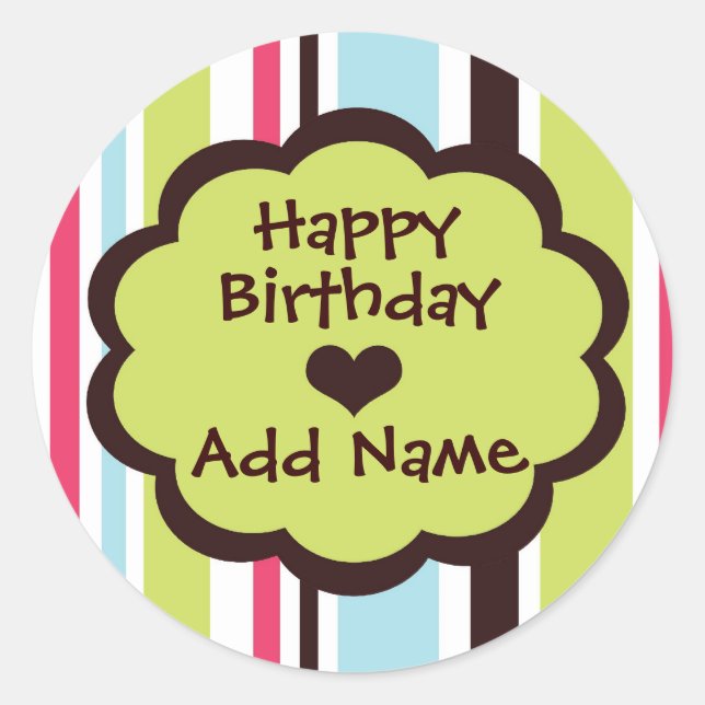 Happy Birthday Sticker in Funky Stripe (Vorderseite)