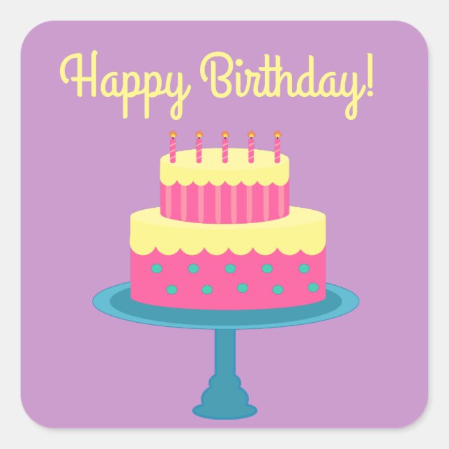 Happy Birthday Sticker mit Cake (Vorderseite)