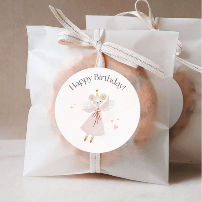 Happy Birthday Sticker, Niedliche Mouse Design Runder Aufkleber (Von Creator hochgeladen)