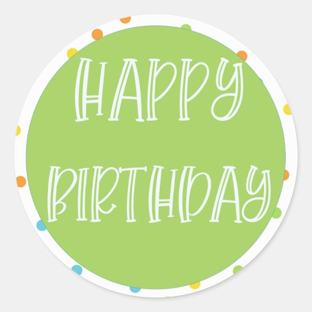 Happy Birthday Sticker Punkte Bright Favor Tag (Vorderseite)