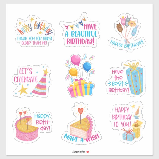 Happy Birthday Stickers Aufkleber (Blatt)