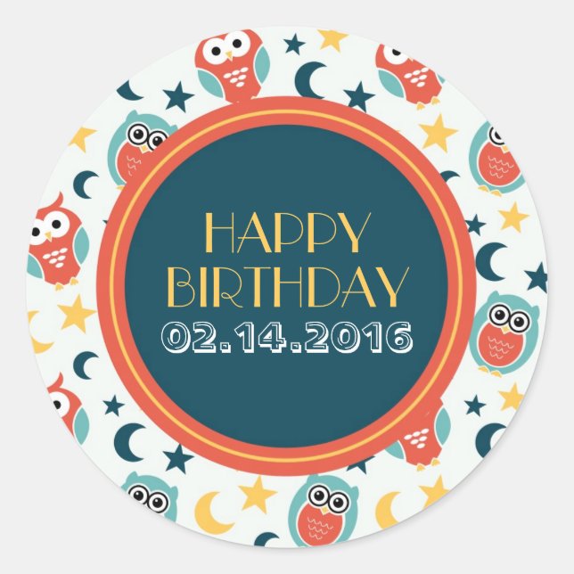 Happy Birthday Stickers Baby Owl Cartoon (Vorderseite)