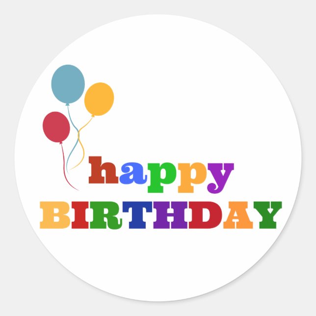 Happy Birthday Stickers farbenfrohe Ballons (Vorderseite)