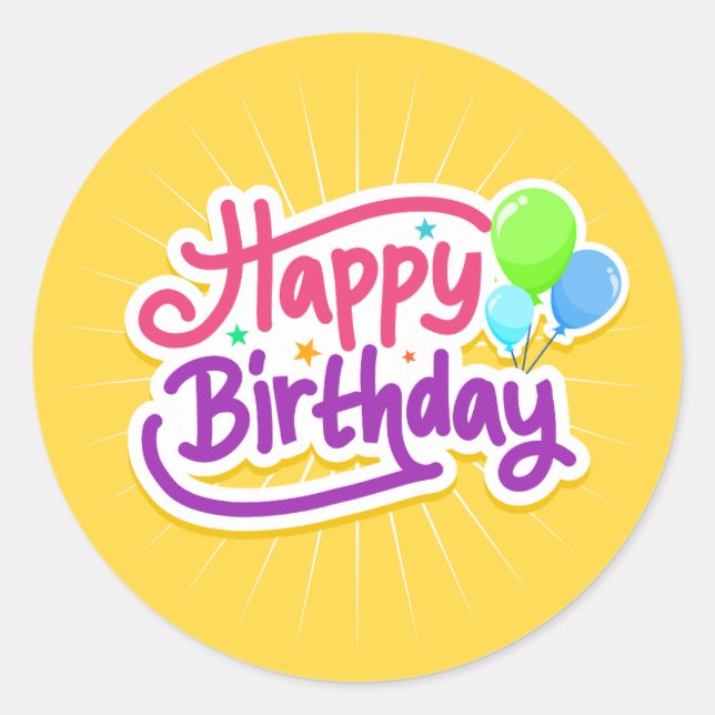 Happy Birthday Stickers in Gelb (Vorderseite)