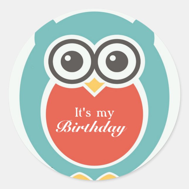 Happy Birthday Stickers Niedlich Baby Owl Cartoon (Vorderseite)