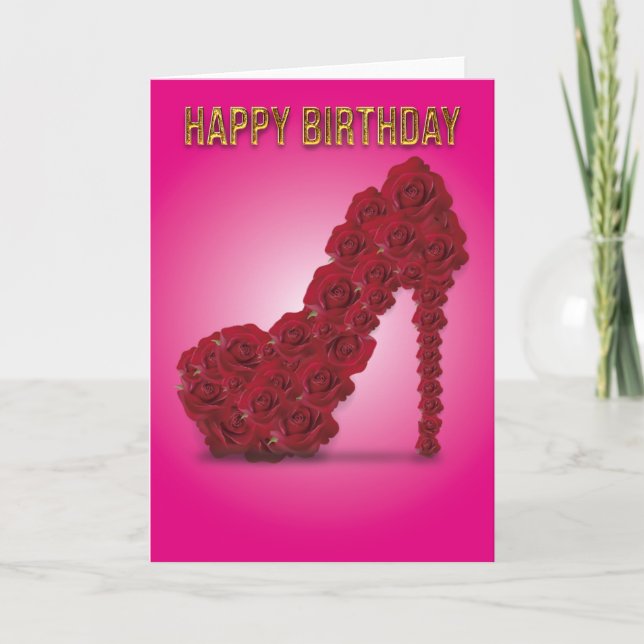 Happy Birthday Stiletto Rote Rosen Basic Karte (Vorderseite)