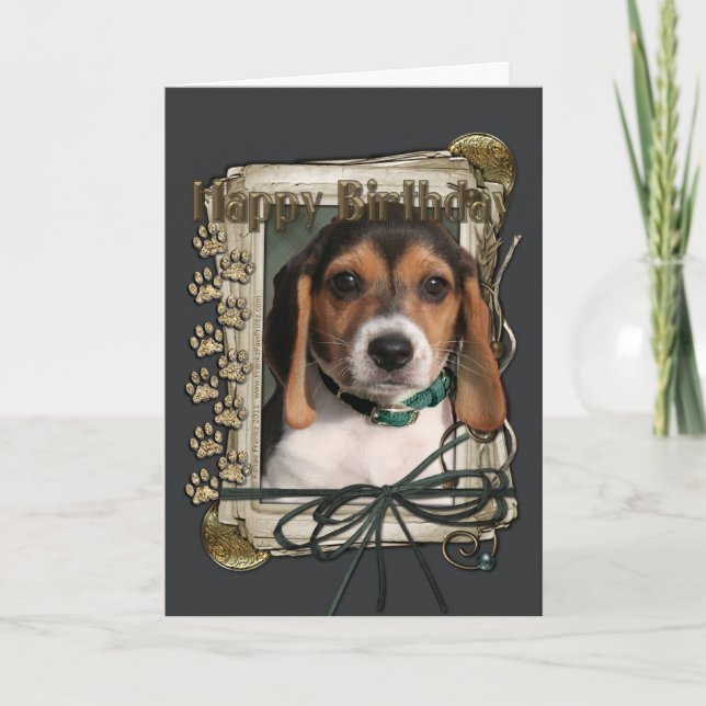 Happy Birthday - Stone Paws - Beagle Puppy Karte (Vorderseite)