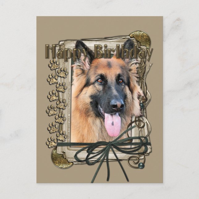 Happy Birthday - Stone Paws - German Shepherd Postkarte (Vorderseite)
