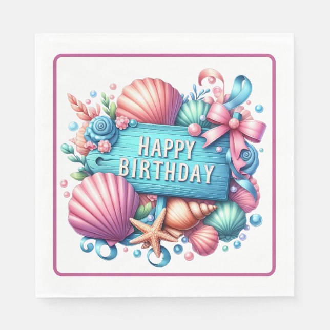 Happy Birthday Strand Thema Serviette (Vorderseite)