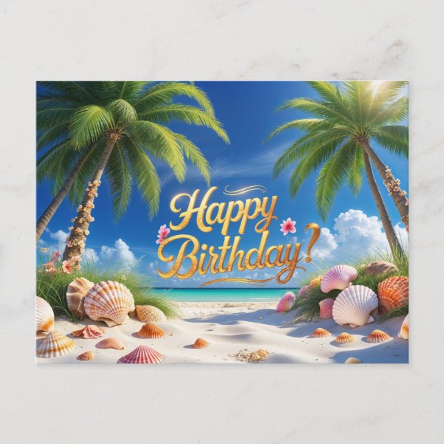 Happy Birthday Sumer Tropical Beach Postkarte (Vorderseite)
