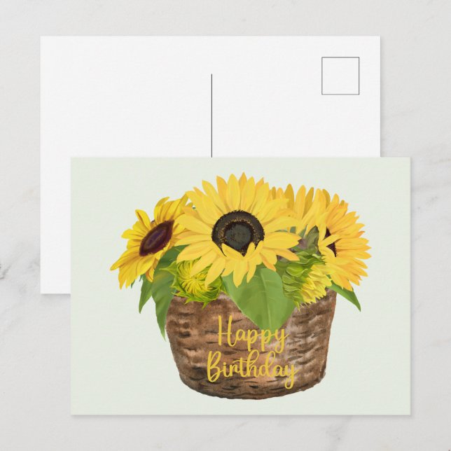 Happy Birthday Sunflower Basket Postkarte (Vorne/Hinten)