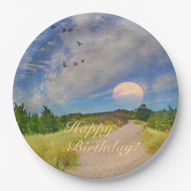 Happy Birthday Sunset Path To Beach Pappteller (Vorderseite)