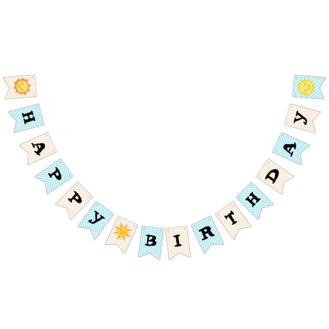 Happy Birthday Sunshine Blue und Gold Polka Dot Wimpelkette (Alle)