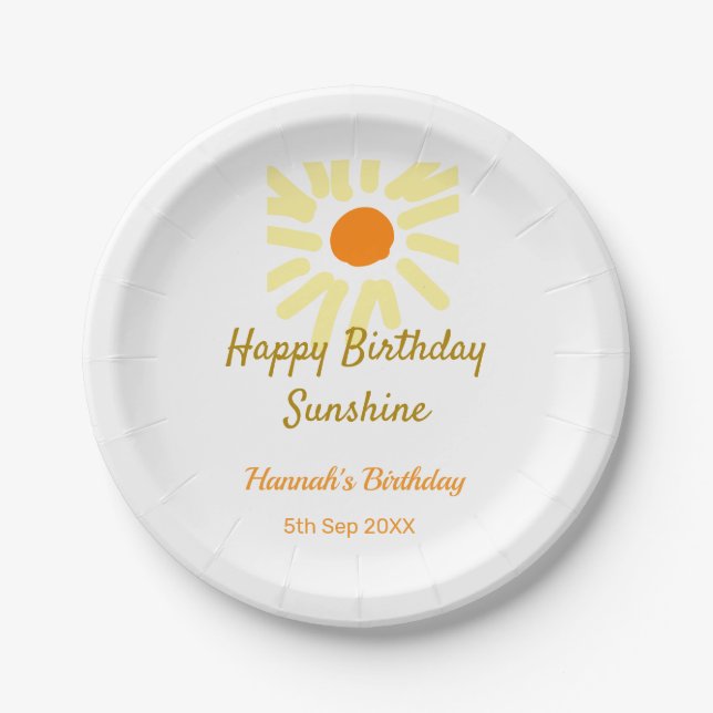 Happy birthday sunshine yellow orange birthday boh pappteller (Vorderseite)