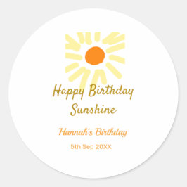 Happy birthday sunshine yellow orange birthday boh runder aufkleber