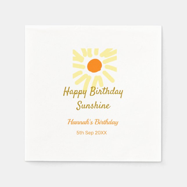 Happy birthday sunshine yellow orange birthday boh serviette (Vorderseite)