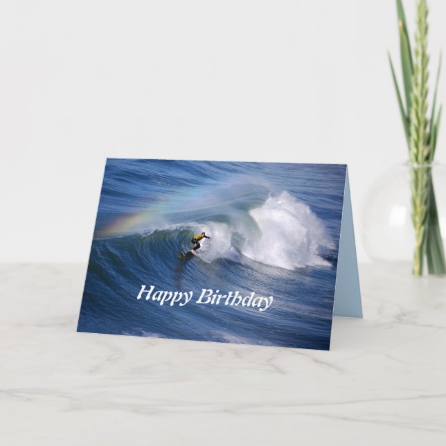 Happy Birthday Surfer mit Regenbogen Karte (Vorderseite)