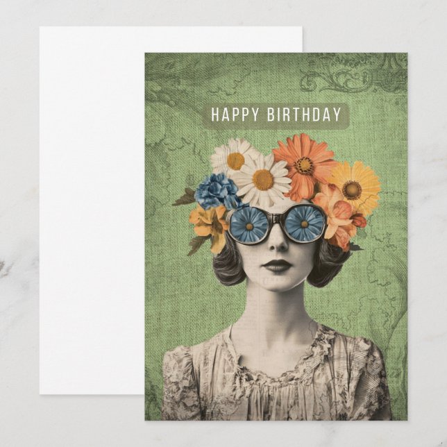 Happy Birthday Surreal Blume Frau Karte (Vorne/Hinten)