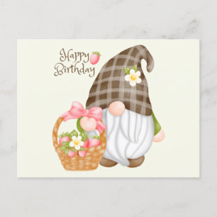Happy Birthday Süßer Gnom mit Erdbeerkorb Postkarte