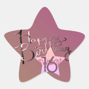 "Happy Birthday Sweet 16!" Handgeschriebenes Lila Stern-Aufkleber