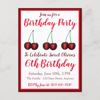 Happy Birthday Sweet Bing Cherry Kirschen Früchte Einladungspostkarte