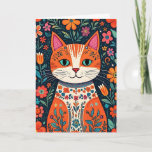 Happy Birthday Sweet Friend | Folk Art Cat Karte<br><div class="desc">Niedliche Volkskatze mit Blume Geburtstagskarte für Ihren katzenliebenden Freund.</div>