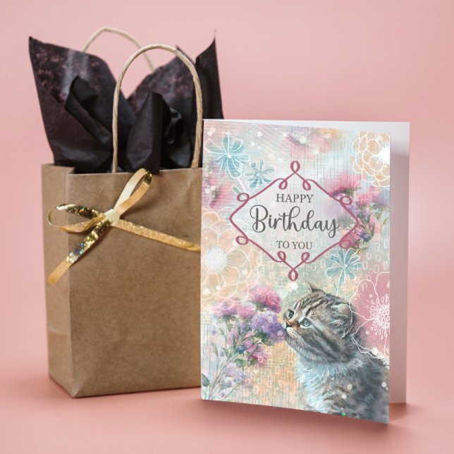 Happy Birthday Sweet Kitty und Blume Collage Karte (Von Creator hochgeladen)