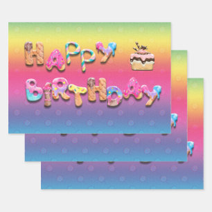 Happy Birthday Sweet Leckereien farbenfroh Geschenkpapier Set