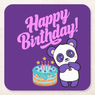 Happy Birthday Sweet Lila Panda Rechteckiger Pappuntersetzer
