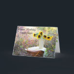 Happy Birthday Sweet Sister Sunflower Card Karte<br><div class="desc">Die Vorderseite der Karte hat einen hübschen Korb mit Sonnenblumen und sagt: "Glücklich zum Geburtstag, süße Schwester." Sie können den Text bearbeiten, um zu sagen, was Sie wollen. Das Innere hat zwei weitere Bilder von Sonnenblumen und die Worte: "Einen schönen Tag wünschen." Die Rückseite hat ein weiteres hübsches Bild von...</div>