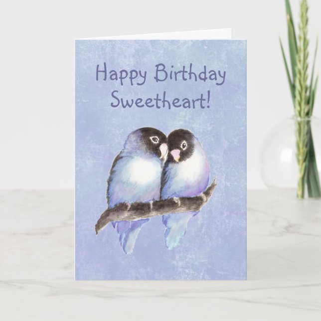 Happy Birthday Sweetheart Blue Lovebirds Karte (Vorderseite)