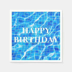 Happy Birthday Swimming Blue Pool Aquatic Serviette