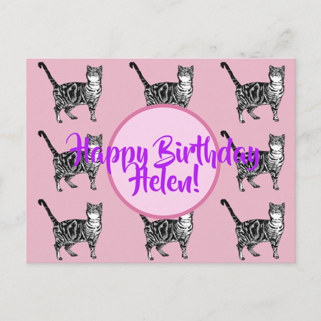 Happy Birthday Tabby Cat Frauen Name Postkarte (Vorderseite)