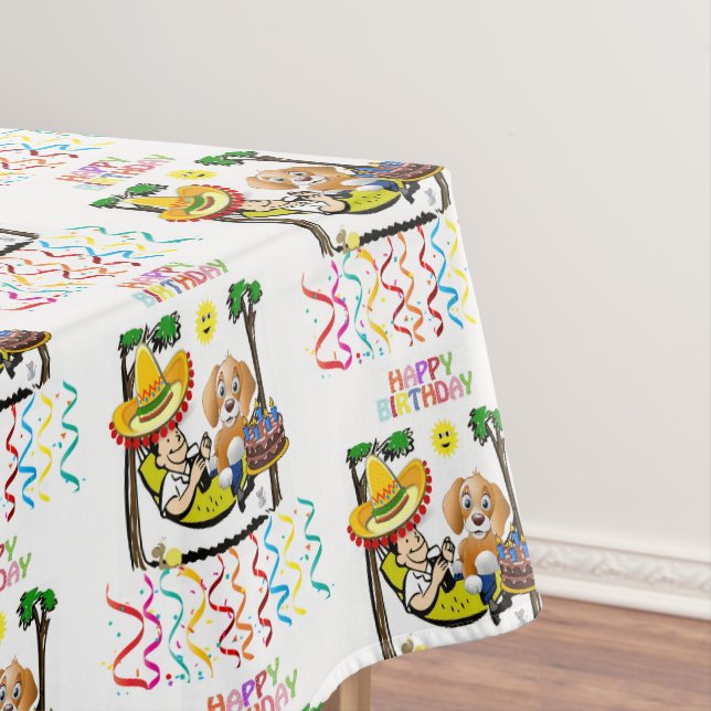 Happy Birthday Tablecloth Man Dog Sombrero Tischdecke (Beispiel)