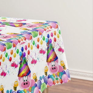 Happy Birthday Tablette Rosa Schweine Hummeln Tischdecke