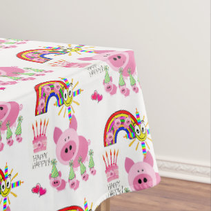 Happy Birthday Tablette Rosa Schweine Tischdecke