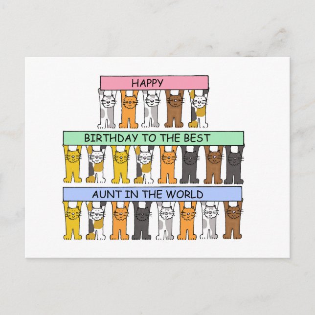 Happy Birthday Tante Cartoon Cats Postkarte (Vorderseite)