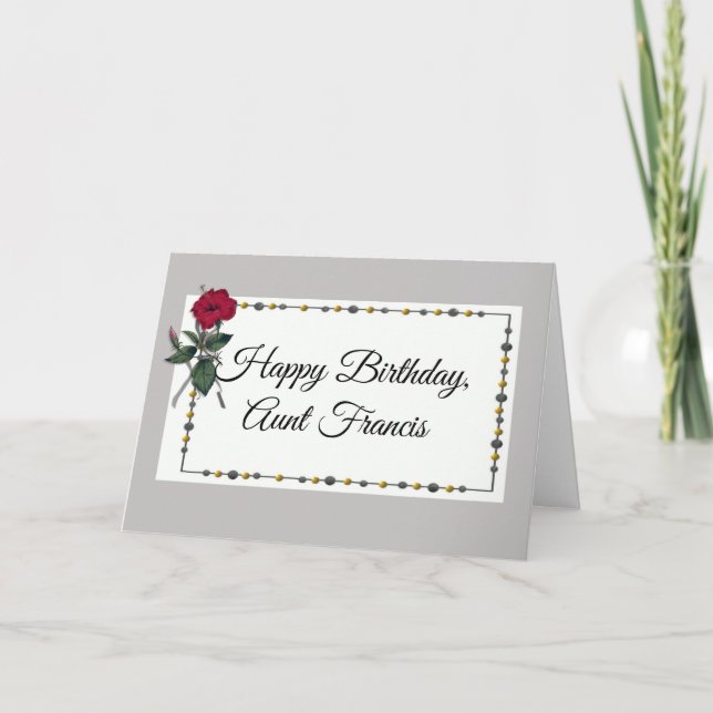 Happy Birthday Tante (Name), Gray mit Rotem Hibisk Karte (Vorderseite)
