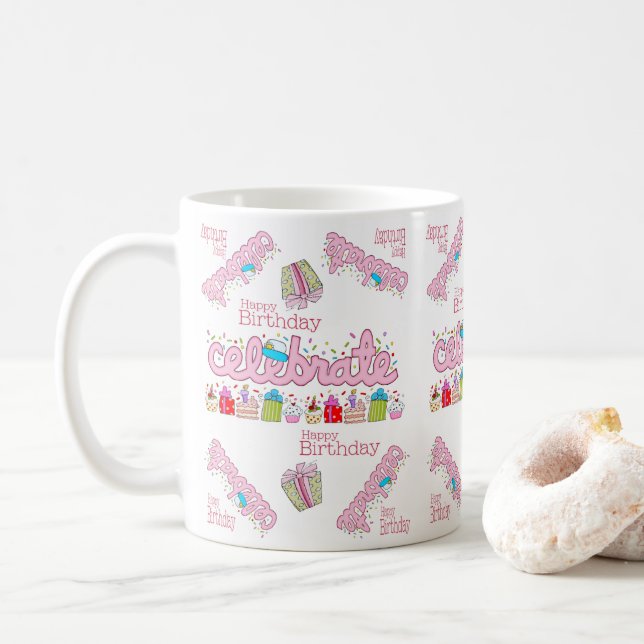 Happy Birthday Tasse Celebrate Pink (Mit Donut)