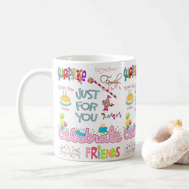 Happy Birthday Tasse Freunde Familienüberraschung (Mit Donut)